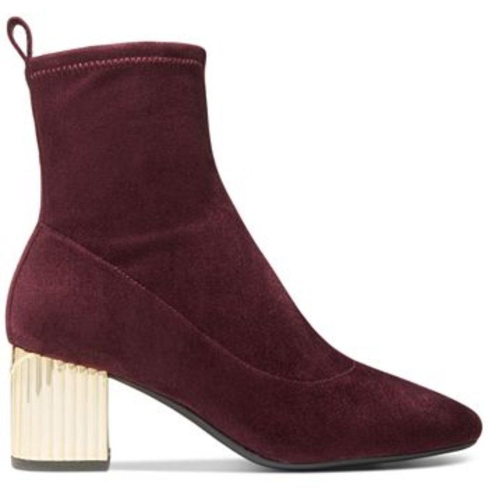 NWOB Women Michael Kors Porter Mid Bootie Merlot Stretch Suede  Merlot 5.5 B4HP
